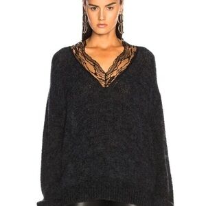 Iro Womens Dark Gray Wool Blend Oversize V-Neck Sweater Medium